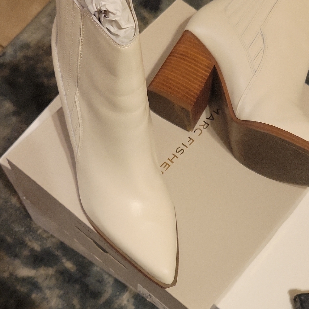 Marc Fisher Ivory Mayden Leather Ankle Booties - Picture 5 of 8